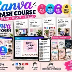 Canva Crash Course | 37-Page Editable Guide + 6 Video Tutorials, 10 Covers & PLR/MRR Rights