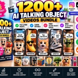 1200+ AI Talking Object Videos Bundle | Canva Editable Reels + PLR & MRR Rights + 850 Bonus Cat Reels