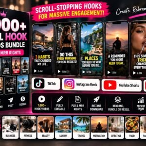 1,000+ Hook Videos Mega Bundle | Editable Reels for TikTok, Instagram & YouTube + PLR/MRR Rights
