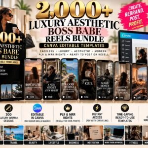 2,000+ Luxury Boss Babe Reels Bundle | Canva Editable Faceless Content + PLR & MRR Resell Rights