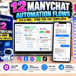 12 ManyChat Automation Flows | Done-for-You Chatbot Templates + PLR & MRR Resell Rights