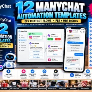 12 ManyChat Business Automation Templates | DFY Chatbot Flows, Messenger Scripts + PLR & MRR Rights